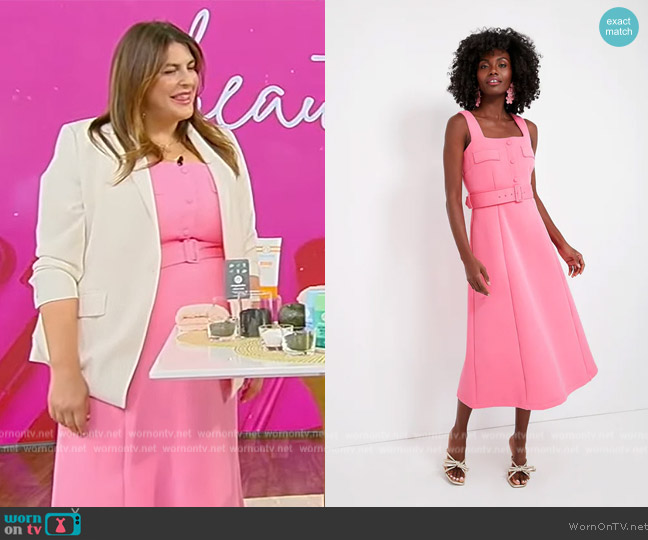 Tuckernuck x Atlantic-Pacific Peony Pink Neoprene Elle Dress worn by Katie Sturino on Tamron Hall Show