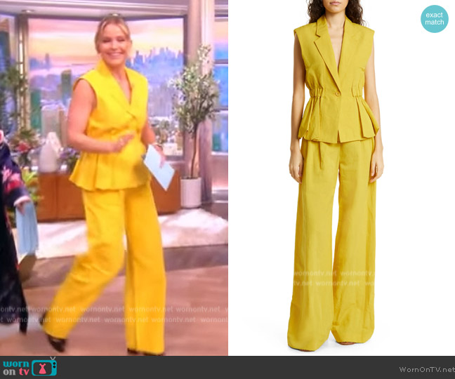 Ulla Johnson Beatriz Notched-Collar Peplum Vest Top and Pants worn by Sara Haines on The View