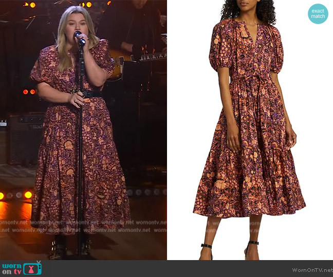 Ulla Johnson Olina Printed Dress worn by Kelly Clarkson on The Kelly Clarkson Show