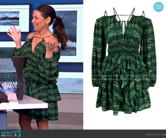 Ulla Johnson Silvia off-shoulder silk minidress worn by Gretta Monahan on The View