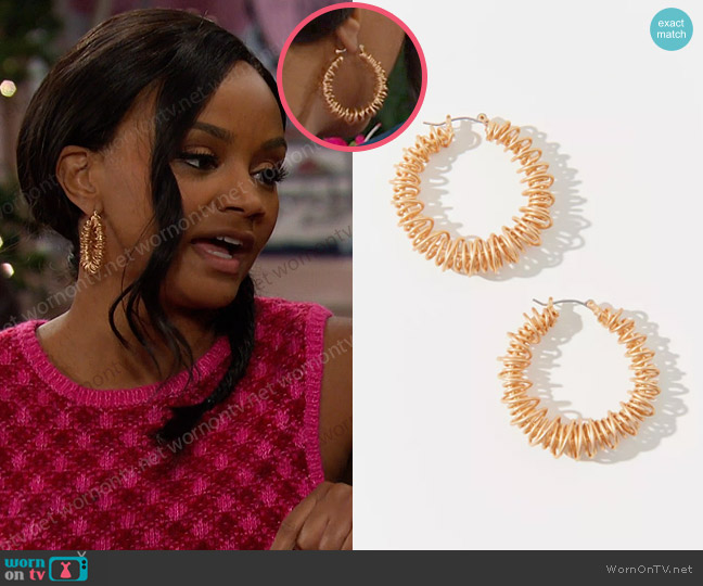 Urban Outfitters Adara Spiral Hoop Earring worn by Chanel Dupree (Raven Bowens) on Days of our Lives