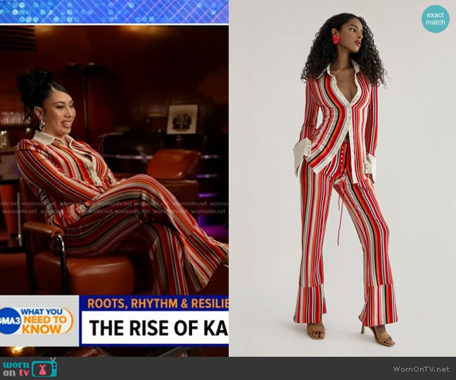 Orseund Iris Boogie Down Snap Shirt and Pants worn by Kali Uchis on Good Morning America