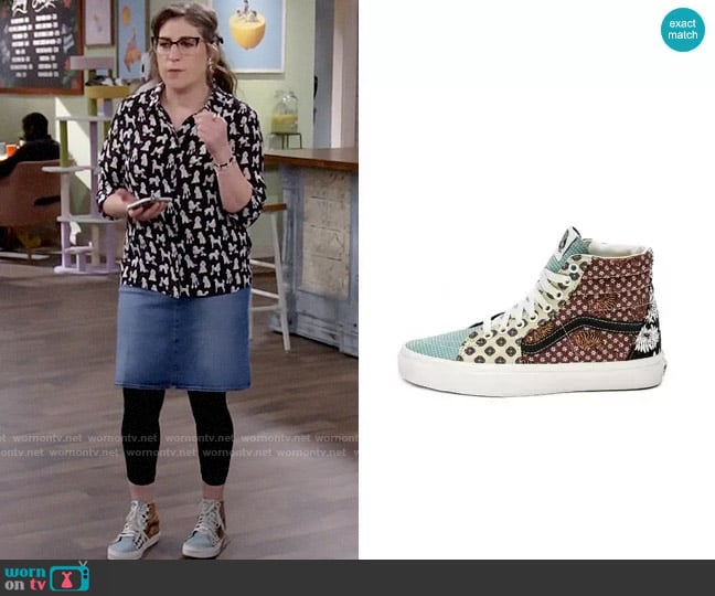 Vans Sk8-Hi Sneakers in Tiger Patchwork worn by Kat Silver (Mayim Bialik) on Call Me Kat