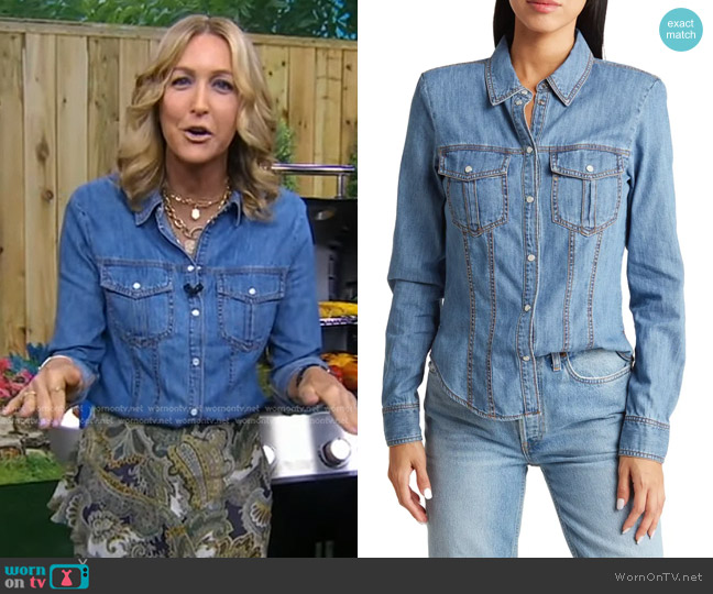 WornOnTV: Lara's denim shirt and paisley print skirt on Good