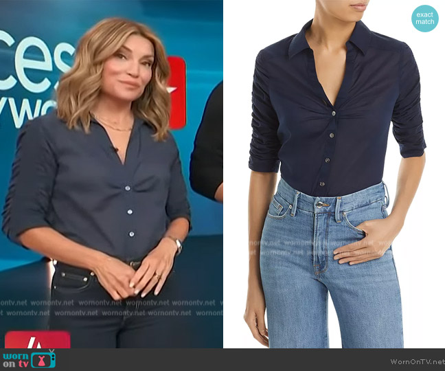 Veronica Beard Porta Cotton Ruched Sleeve Shirt worn by Kit Hoover on Access Hollywood