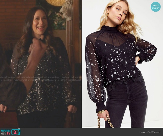 Vici Twinkle Twinkle Little Star Chiffon Blouse worn by Maddie Kendall (Jennifer Love Hewitt) on 9-1-1