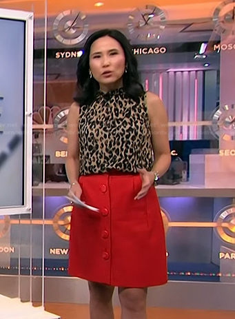 Vicky's leopard sleeveless top and red skirt on NBC News Daily