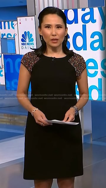 Vicky’s black embellished shoulder dress on NBC News Daily