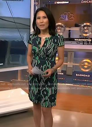 Vicky’s green and navy printed dress on NBC News Daily