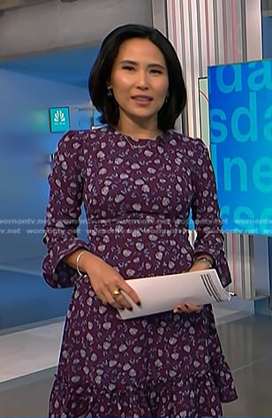 Vicky's purple floral ruffle dress on NBC News Daily