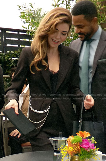 Victoria's black chain detail blazer on The Young and the Restless