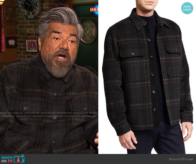 Vince Sherpa Lined Plaid Utility Jacket worn by George Lopez on E! News