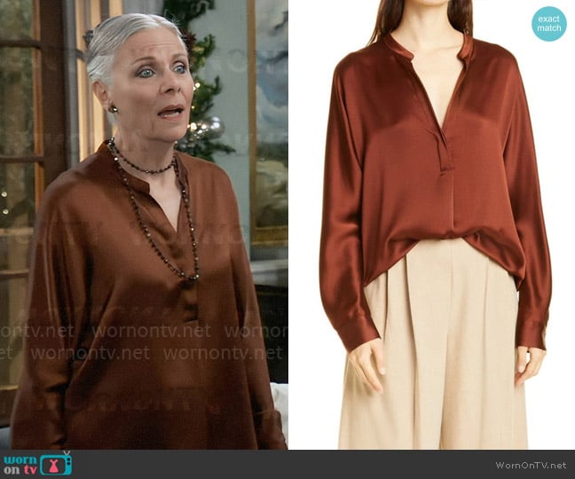 Vince Long Sleeve Silk Blouse worn by Tracy Quartermaine (Jane Elliot) on General Hospital