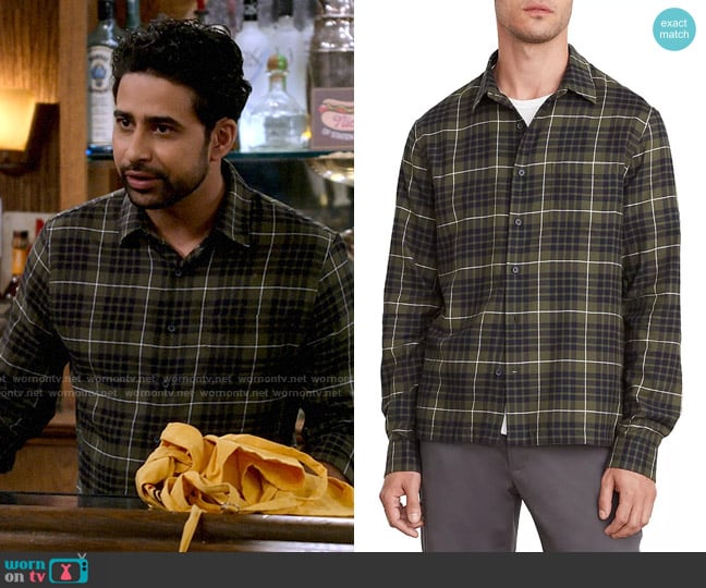 Vince Calabasas Plaid Shirt in Dark Olive Field worn by Sid (Suraj Sharma) on How I Met Your Father