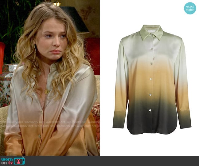 Vince Dip-Dyed Silk Shirt in Vine worn by Summer Newman (Allison Lanier) on The Young and the Restless