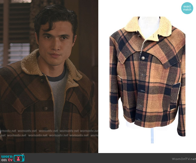 TimeWarpBR at Etsy Westerner Brown Plaid Lined Coat worn by Charles Melton (Charles Melton) on Riverdale