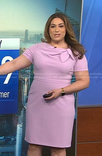 Violeta Yas’s pink bow detail sheath dress on NBC News Daily