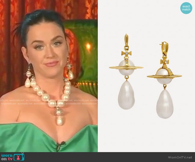 Vivienne Westwood Giant Pearl Drop Earrings worn by Katy Perry on American Idol