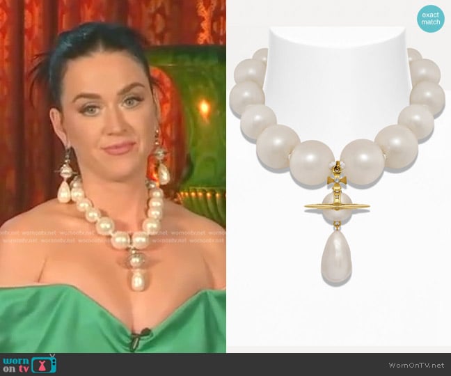 Vivienne Westwood Giant Pearl Drop Necklace worn by Katy Perry on American Idol