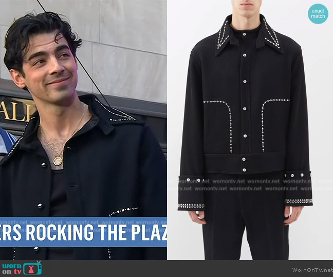 Wales Bonner Delta detachable-collar studded wool jacket worn by Joe Jonas on Today