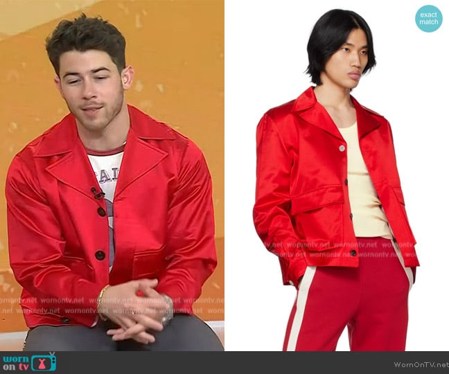 Wales Bonner Red Unity Jacket worn by Nick Jonas on Today