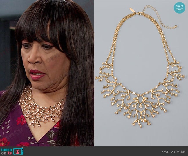 White House Black Market Goldtone Coral Reef Statement Necklace worn by Paulina Price (Jackée Harry) on Days of our Lives