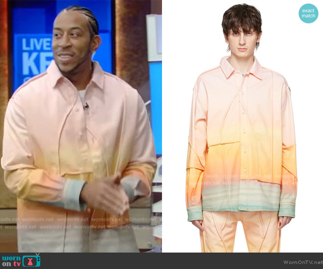 Who Decides War Pink & Orange Sunset Denim Shirt worn by Ludacris on Live with Kelly and Mark