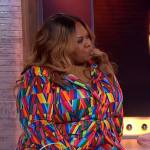 Yamaneika’s multicolored blazer and pants on Sherri