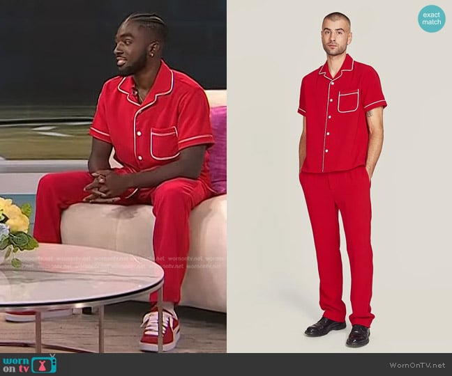 Yony Camp Collar Shirt With Piping and Trousers worn by Caleb McLaughlin on Today