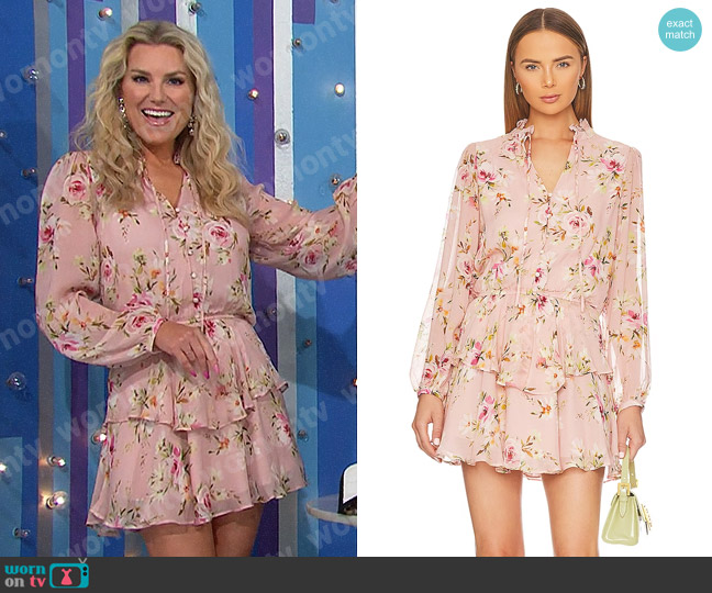 Yumi Kim Love Always Mini Dress in Floral Dawn Blush worn by Rachel Reynolds on The Price is Right