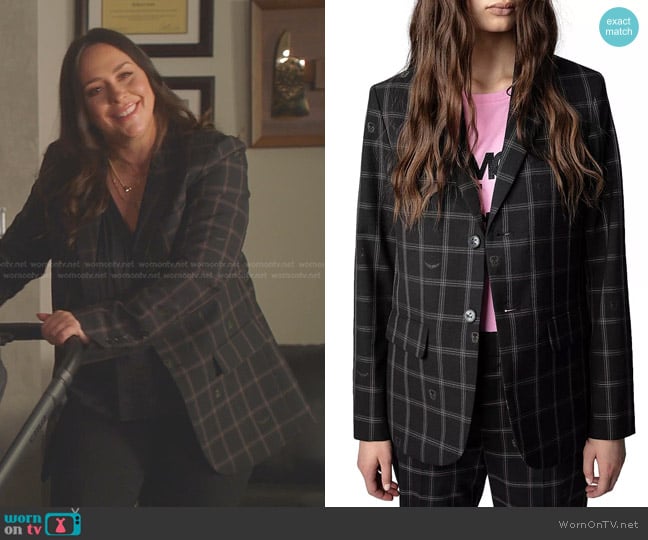 Zadig & Voltaire Vanille Monogram Blazer worn by Maddie Kendall (Jennifer Love Hewitt) on 9-1-1