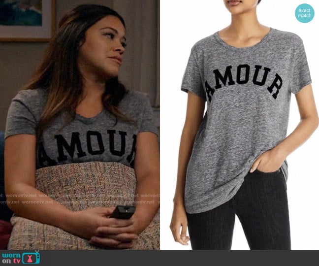 Zadig and Voltaire Walk Flock Amour Tee worn by Nell Serrano (Gina Rodriguez) on Not Dead Yet