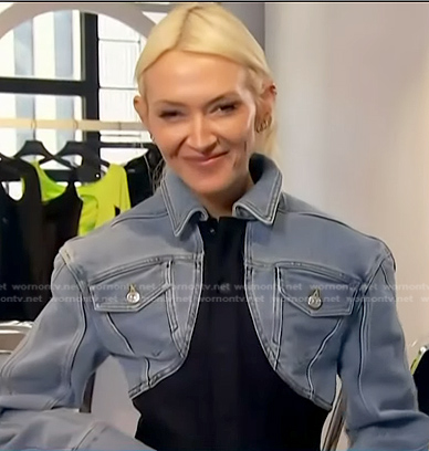 Zanna Roberts Rassi’s colorblock denim jaket and jeans on Access Hollywood