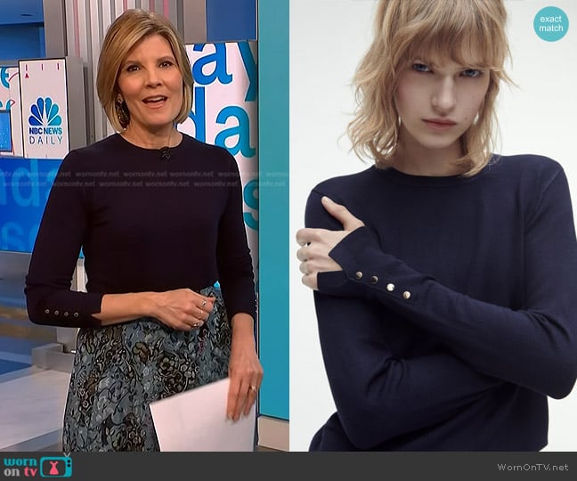 Zara Basic Knit Sweater in Navy worn by Kate Snow on NBC News Daily