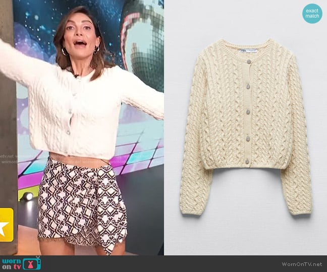 Zara Jewel Button Knit Cardigan worn by Courtney Lopez on Access Hollywood