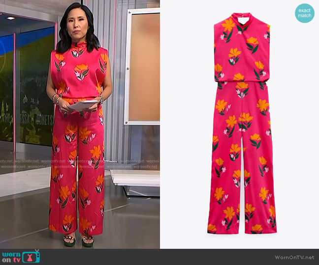 Zara Long Print Jumpsuit worn by Vicky Nguyen on NBC News Daily