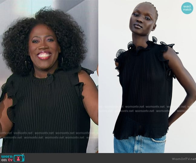 Zara Pleated Ruffle Top worn by Sheryl Underwood on The Talk