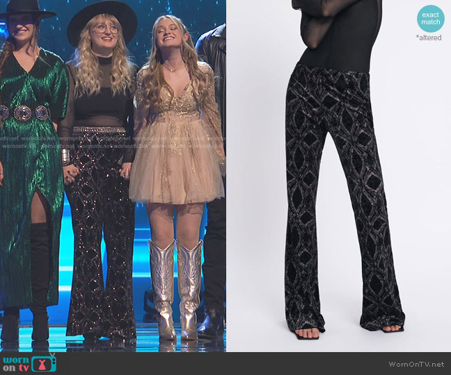 Zara Psarkly Velvet Flare Pants worn by Kylee Dayne on The Voice