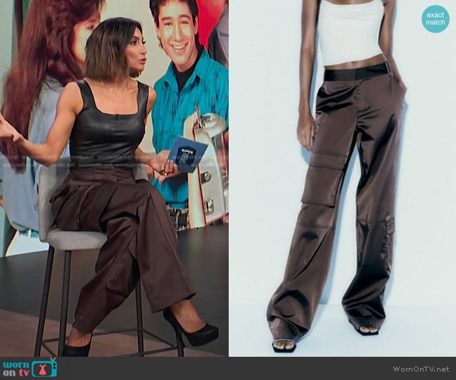 Zara Satin Effect Multi Pocket Cargo Pants worn by Courtney Lopez on E! News