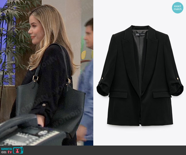 Zara Blazer with Rolled Up Sleeves worn by Sasha Gilmore (Sofia Mattsson) on General Hospital