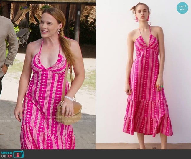 Zara Embroidered Openwork Dress worn by Courtney Hobbs (Katie Leclerc) on Fantasy Island