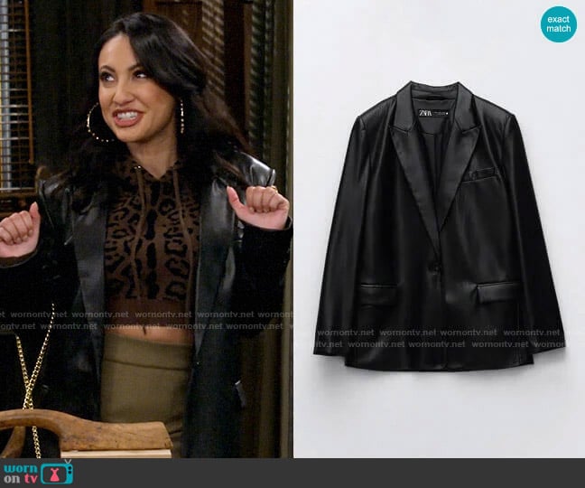 Zara Straight Cut Faux Leather Blazer worn by Valentina (Francia Raisa) on How I Met Your Father