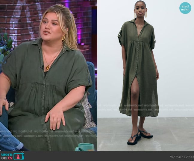 Zara Slit Linen Dress worn by Kelly Clarkson on The Kelly Clarkson Show