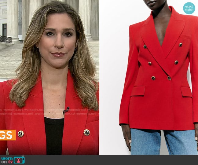 Zara Tailored Double Breasted Blazer worn by Caitlin Huey-Burns on CBS Mornings