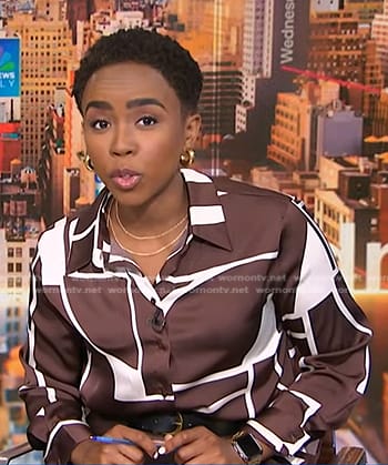 Zinhle Essamuah’s brown geometric print blouse on NBC News Daily