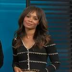 Zuri’s black stripe cardigan on Access Hollywood