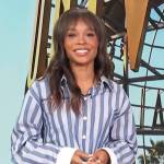 Zuri’s blue stripe shirt on Access Hollywood