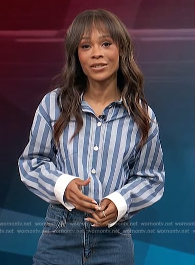 Zuri’s blue stripe shirt on Access Hollywood