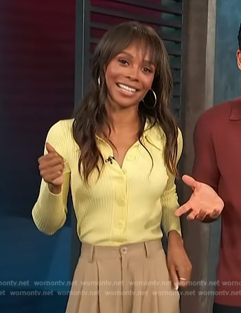 Zuri’s yellow ribbed cardigan on Access Hollywood