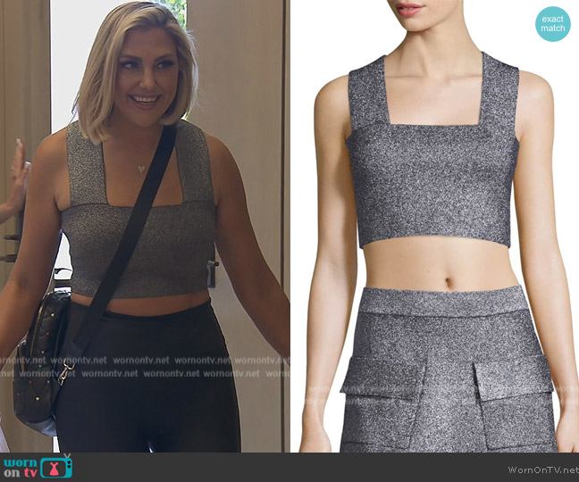 A.L.C. Ali Metallic Crop Top worn by Gina Kirschenheiter on The Real Housewives of Orange County